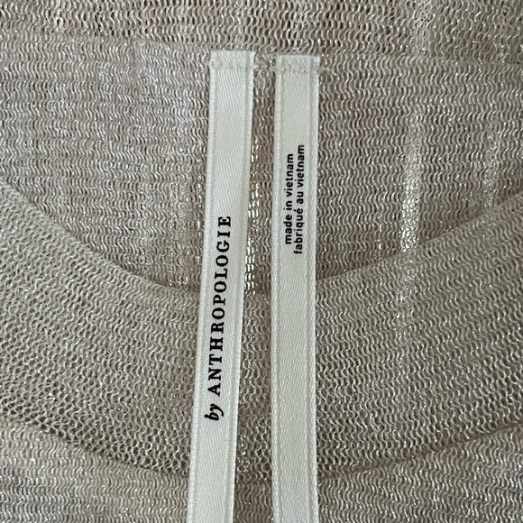 Anthropologie Lurex Mesh Short-Sleeve Mock-Neck Top- L - Picture 2 of 8